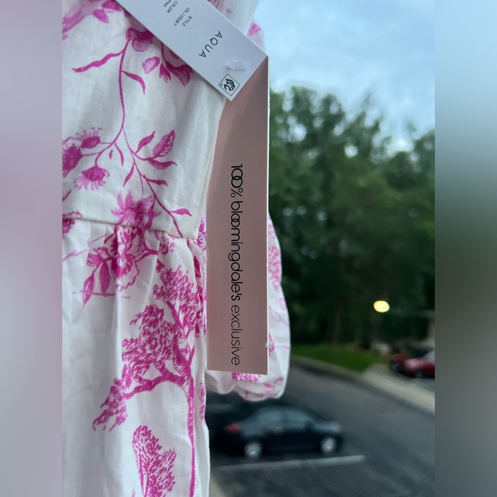 🆕 🌸 AQUA Pink Toile Off-Shoulder Cotton Mini Dress Bloomingdale’s Exclusive S - Picture 11 of 13
